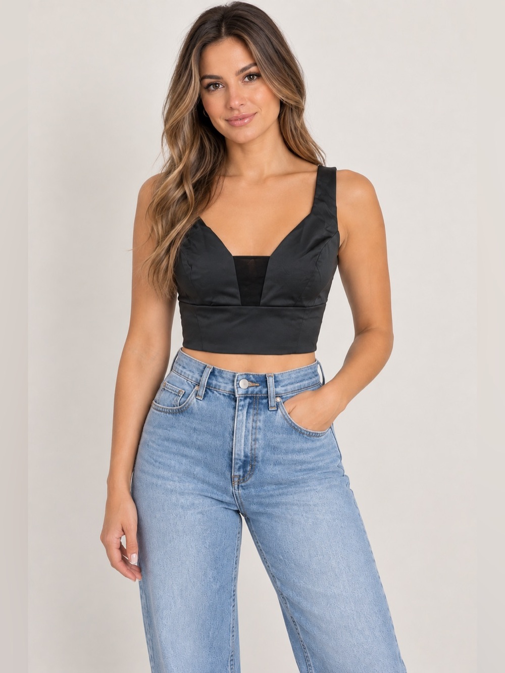 Olivaceous Black Bustier Crop Top